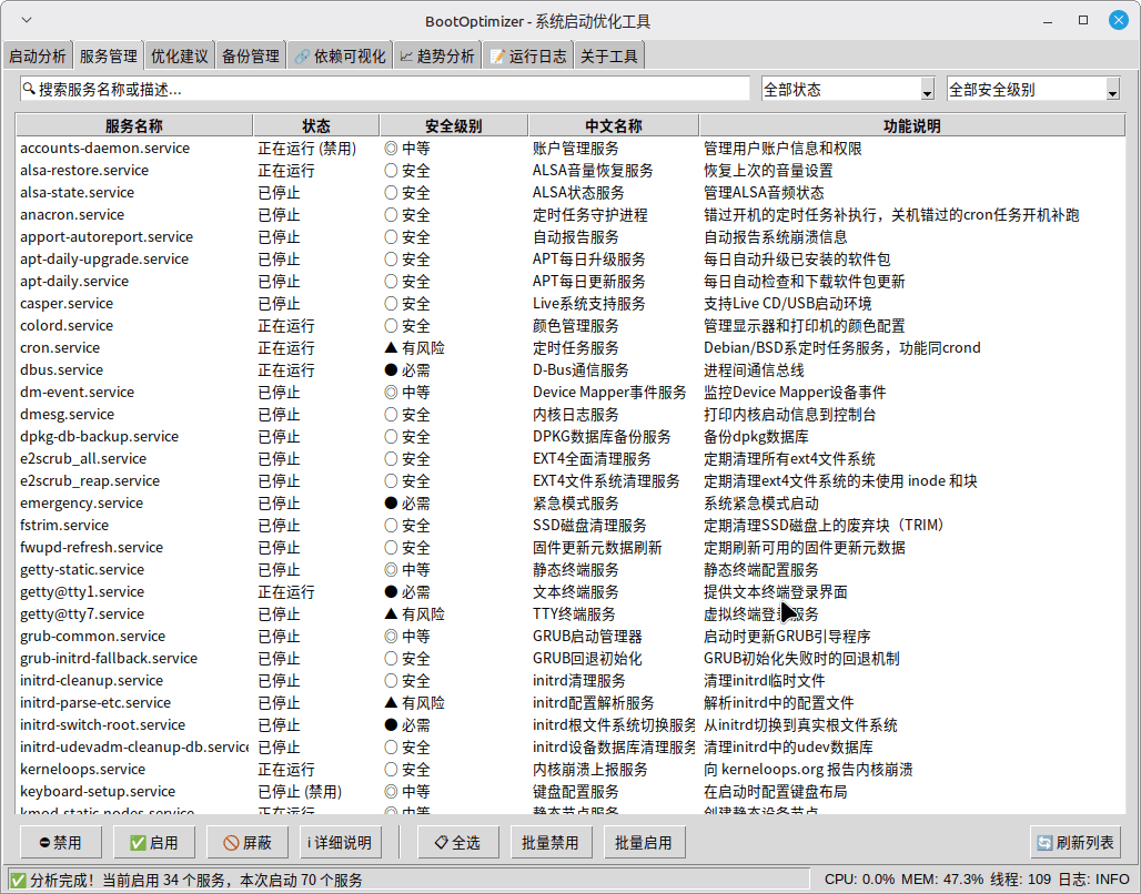 点击放大图片 BootOptimizer - Linux系统启动优化利器