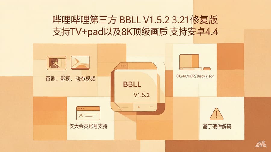 哔哩哔哩第三方 BBLL V1.5.2 3.21修复版 支持TV+pad以及8K顶级画质 支持安卓4.4