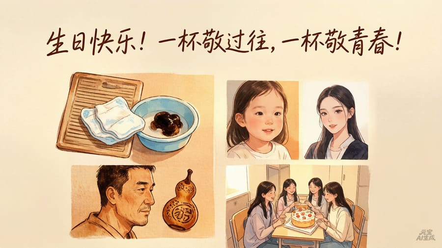 生日快乐！一杯敬过往，一杯敬青春！